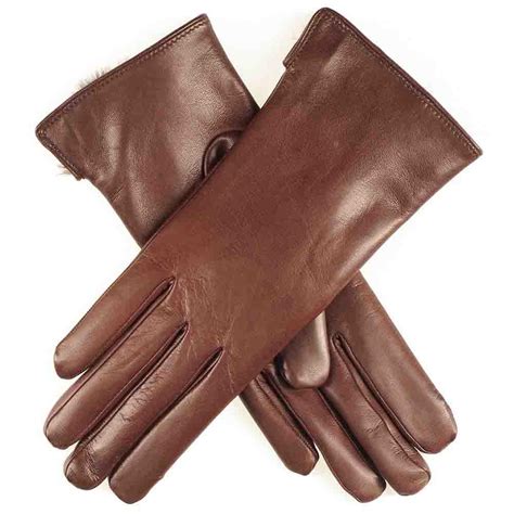 Black Ladies Brown Rabbit Fur Lined Leather Gloves Lyst