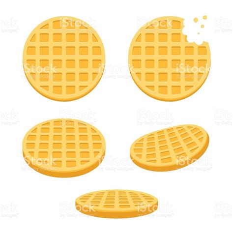 Belgian Round Waffles Illustration Set Flat Vector Style Cartoon