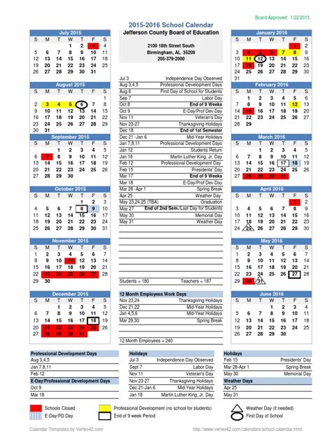 Jefferson County 2015 2016 School Calendar Public Holiday Festival