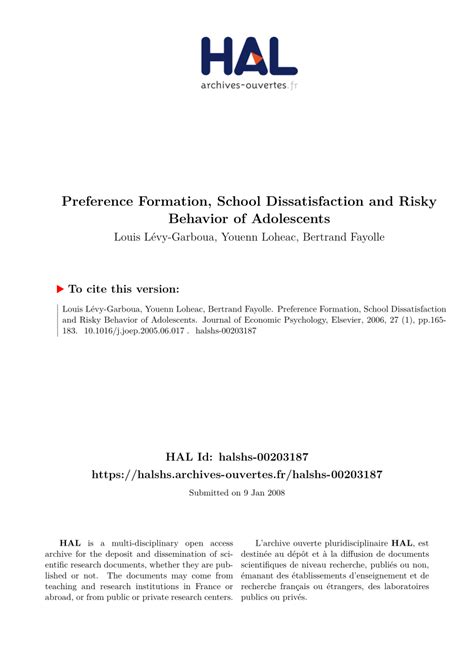Pdf Preference Formation School Dissatisfaction And Risky Behavior