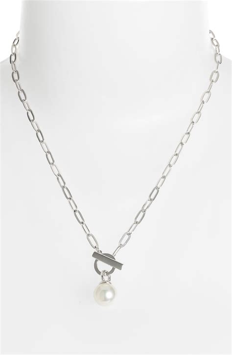 Majorica 12mm Pearl Pendant Toggle Necklace In Silver Silver White