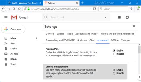 Tip Enable Unread Email Message Count Icon In Gmail Askvg
