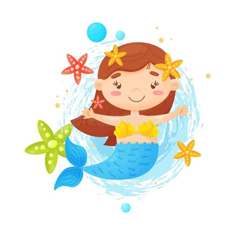 Cute Little Mermaid On An Isolated Background Stock Vector