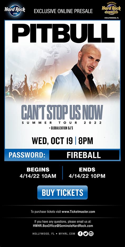 Exclusive Online Presale Pitbull Can’t Stop Us Now Hard Rock Live Seminole Hard Rock Hotel