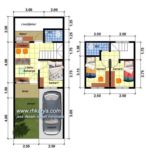 Lihat desain rumah minimalis 2 lantai 6x12 paling fungsional di sini! Desain Denah Rumah Minimalis 9x10 Type 45 2018