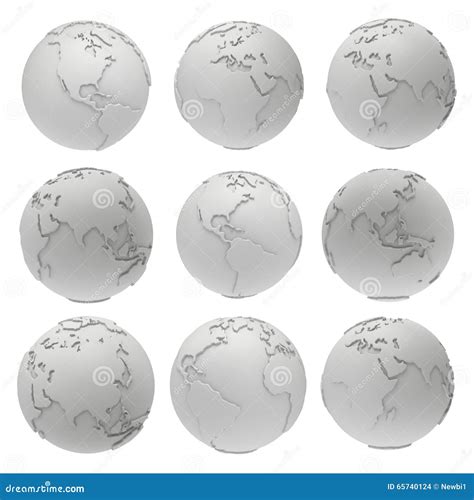 Set Of 3d Blank Earth Planet Globe Icons Stock Illustration