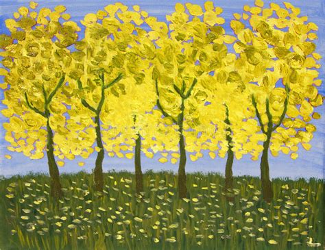 Yellow Trees Oil Painting Stock Illustration Illustration Of Artistic