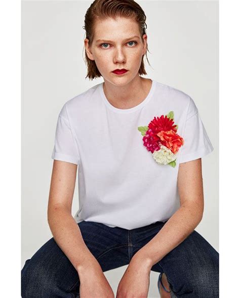 Image 2 Of T Shirt With Flower AppliquÉ From Zara Girls Tshirts T