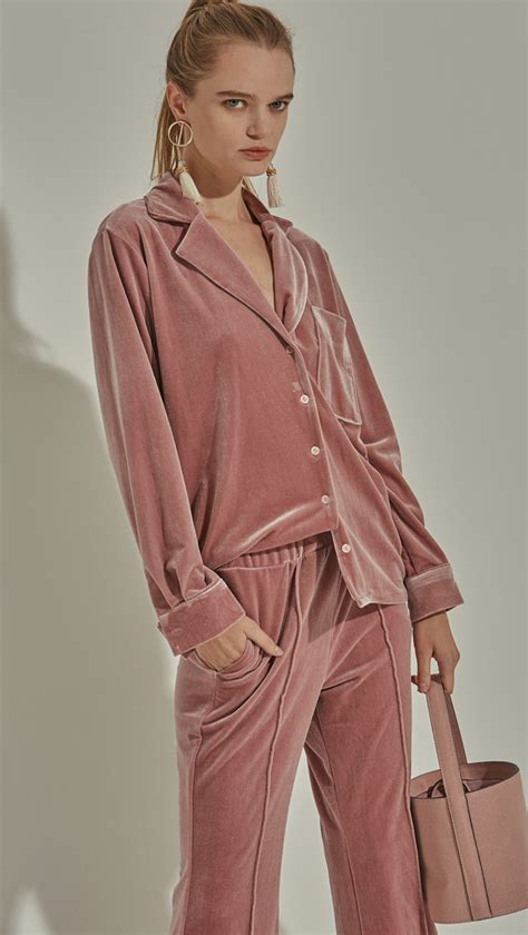 Velour Pajamas In Dusty Rose By L Oeil