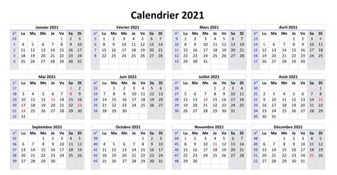 Calendrier Avec Les Semaine 2021 Calendrier 2021 Avec Numéro Semaine
