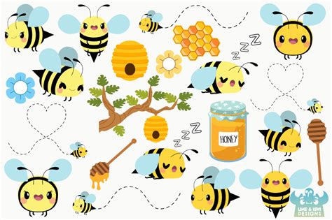 Cute Bees Clipart Instant Download Vector Art By Lime And