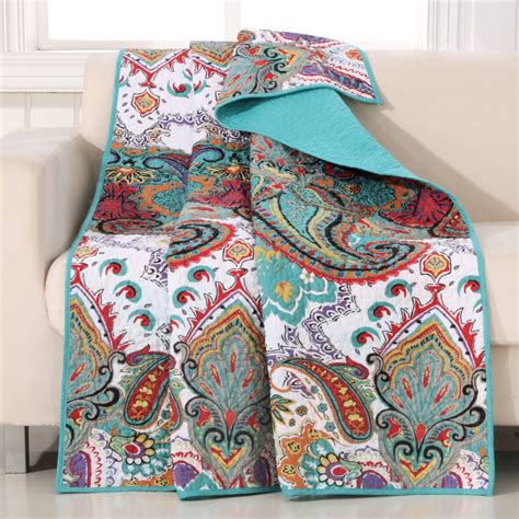 Paisley Boho Quilted Cotton Throw Blanket 50 X 60 Bed Sofa Chic