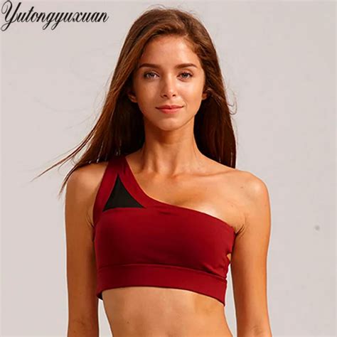 Sexy One Shoulder Solid Sports Bra Women Fitness Yoga Bras Gym Padded Sport Top Athletic