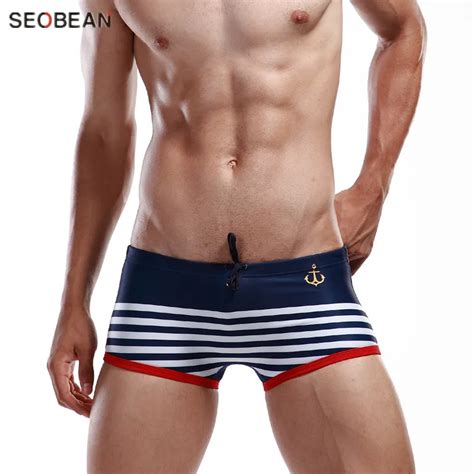 Seobean Swim Shorts Swimming Trunks Men Sailor Sexy Swimwear Low Waist