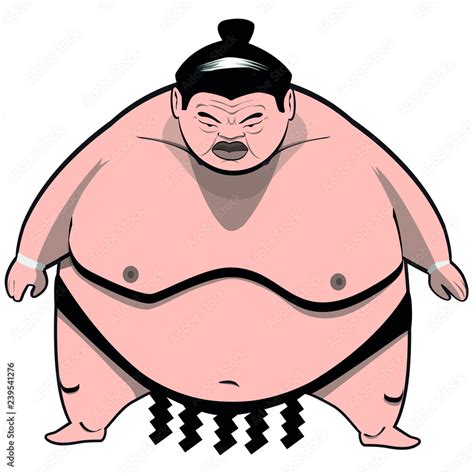 Hand Drawn Asian Sumo Wrestler Very Fat And Evil Looking Cartoon Vector Character Stock Vector