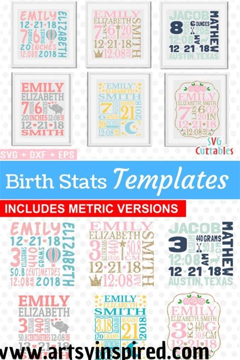 Six Birth Stat Templates For Crafting Keepsake Ts For New Moms Use