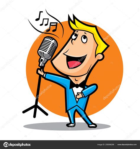 Cartoon Male Superstar Singer Singing Holding Microphone Stand Singer ...