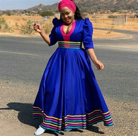 Clipkulture Winnie Mashaba In Blue Patterned Sepedi Flared Dress With