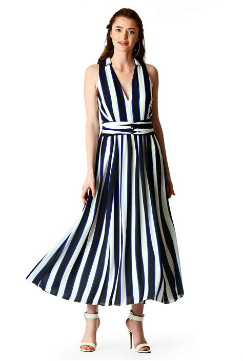 Shop Stripe Print Crepe Looped Waist Dress Eshakti