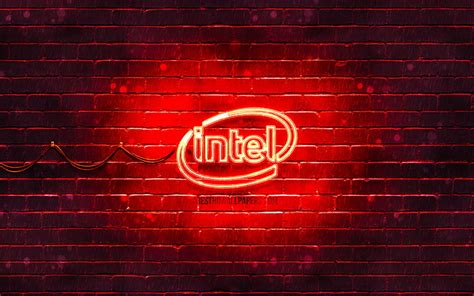 Intel Red Logo Red Brickwall Intel Logo Brands Intel Neon Logo