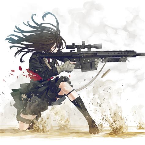 Anime Girl Shooting Sniper Rifle 4k 98 Wallpaper Pc Desktop