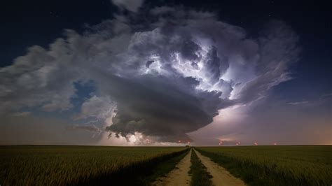 Wallpaper Landscape Lights Sky Field Clouds Lightning Storm