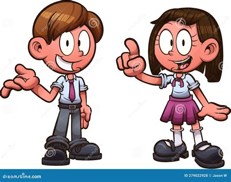 Boy And Girl In School Uniform Vector Clip Art Illustration With