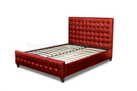 Red Bonded Leather Modern Tufted Zen Bed