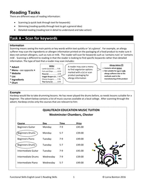Level 1 Functional Skills Reading Tasks By Qualiteacheducation