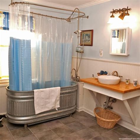Large Wash Tub Turned Into Shower And Bath Tin Bathtub Bathroom Tub