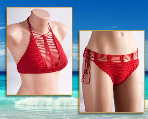 Crochet Red Bikinired Swimsuit Beachwear By Loveknittings