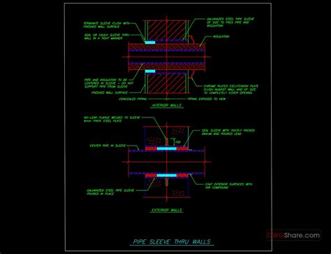 35 Pipe Sleeve Thru Walls Details Autocad Drawing DWG