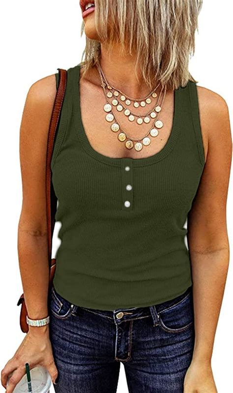 lilycoco womens scoop neck henley tank tops ribbed sleeveless button down shirts at amazon women