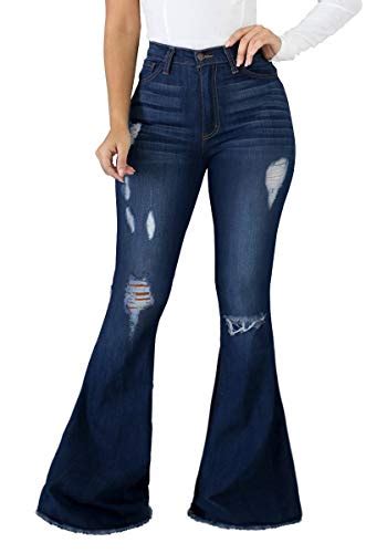 Bell Bottom Jeans For Women Ripped High Waisted Classic Flared Pants