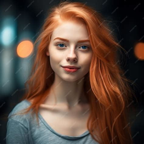 Premium Ai Image A Woman With Red Hair Is Posing In Front Of A Window