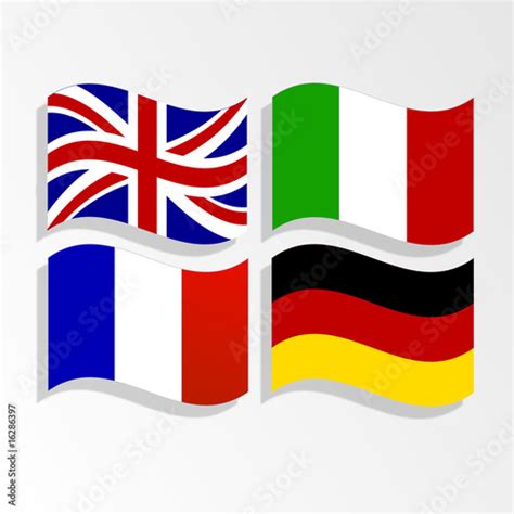 Official Flags Of United Kingdom Italy France And Germany Stock