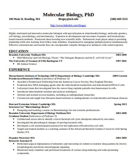 Microbiologist Resume Template 7 Word Pdf Document Downloads