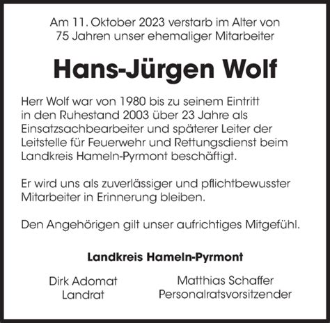 Traueranzeigen Von Hans J Rgen Wolf Trauerportal Ihrer Tageszeitung