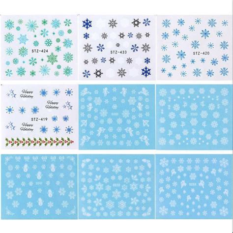 10 Sheets Nail Art Water Decal Stickers Snowflake Christmas Watermark
