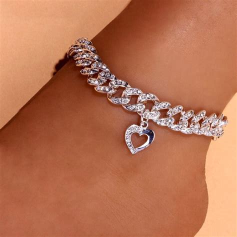 Womens Cute Chunky Heart Charm Anklets 12mm Miami Cuban Link Ankle