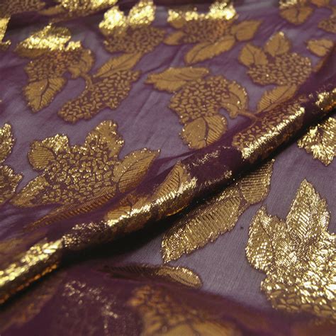 Jacquard Gold Metallic Silk Fabric By The Yard Etsy