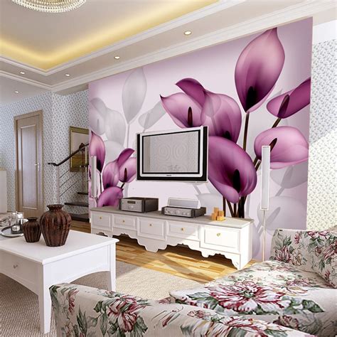 Beibehang Simple 3d Stereoscopic Large Mural Warm Purple Flowers