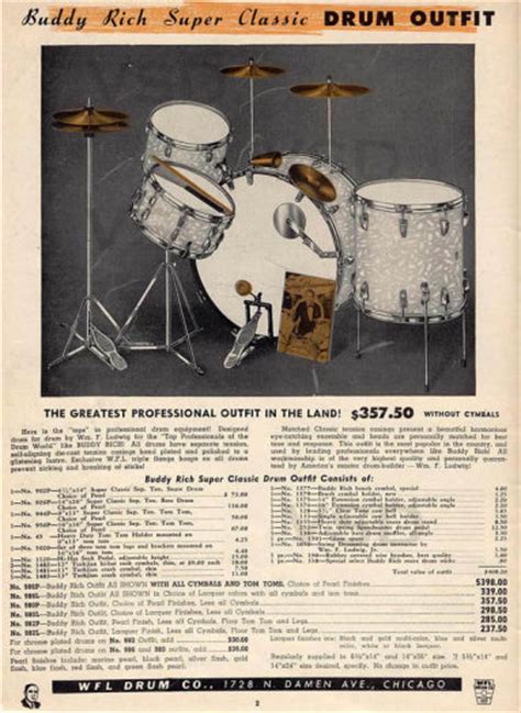 194950 Wfl Ludwig Buddy Rich Super Classic Drum Kit Set
