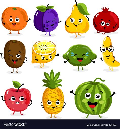 Cartoon Funny Fruits Characters Isolated On White Background Vector