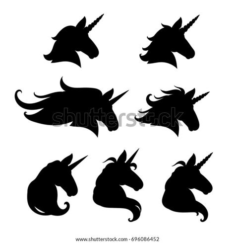 Unicorn Head Silhouette Set Hand Drawn Stock Vector Royalty Free
