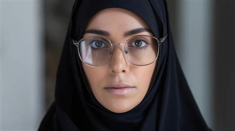 Premium Ai Image A Woman Wearing A Black Hijab And Glasses