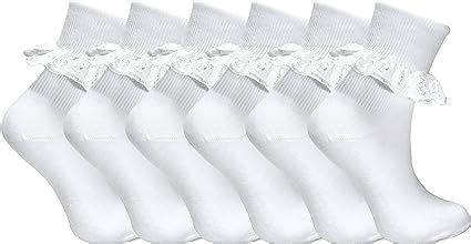 Sock Snob 6 Pairs Of Girls White Fancy Lace Cotton Ankle Socks Amazon
