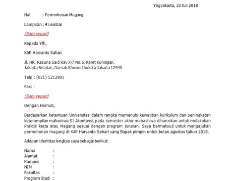 Contoh Surat Permohonan Magang Pribadi Contoh Surat Permohonan Magang