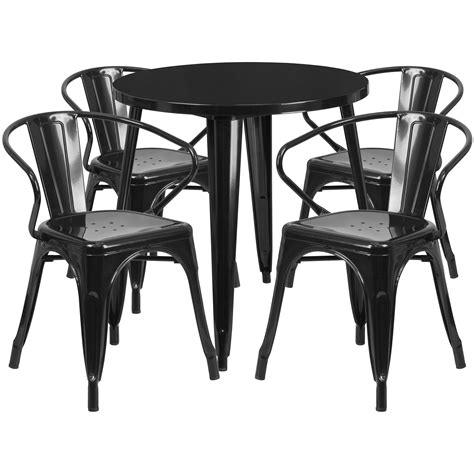 flash furniture 30 round metal indoor outdoor table set with 4 arm chairs multiple colors