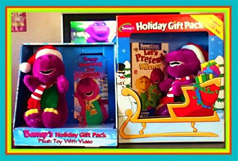 Two Purple Stuffed Animals Are In A Christmas T Box And One Is
